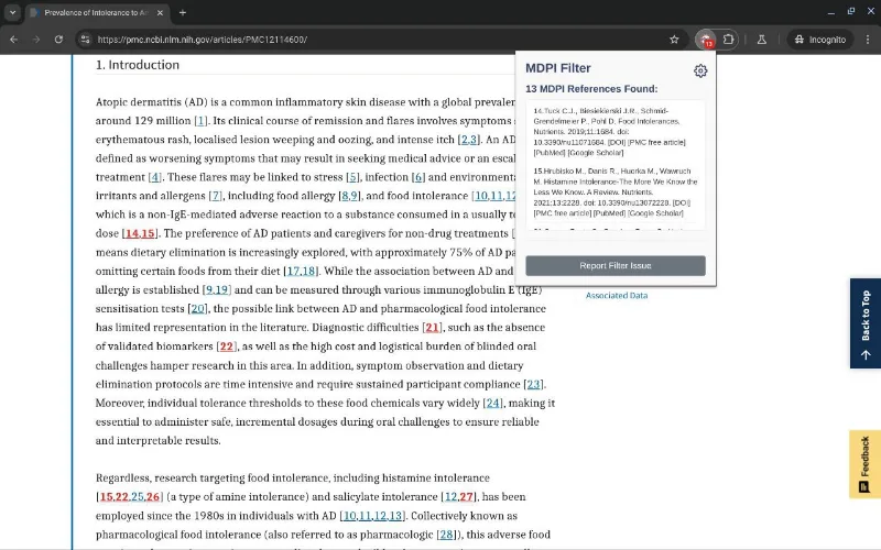 Notandia, formerly MDPI Filter, identifying a publisher that has attracted editorial scrutiny and showing post-publication information in a literature-search workflow